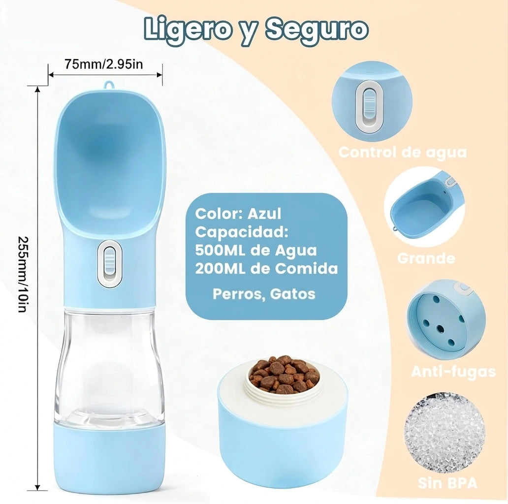 Botella Agua Mascotas 3 en 1